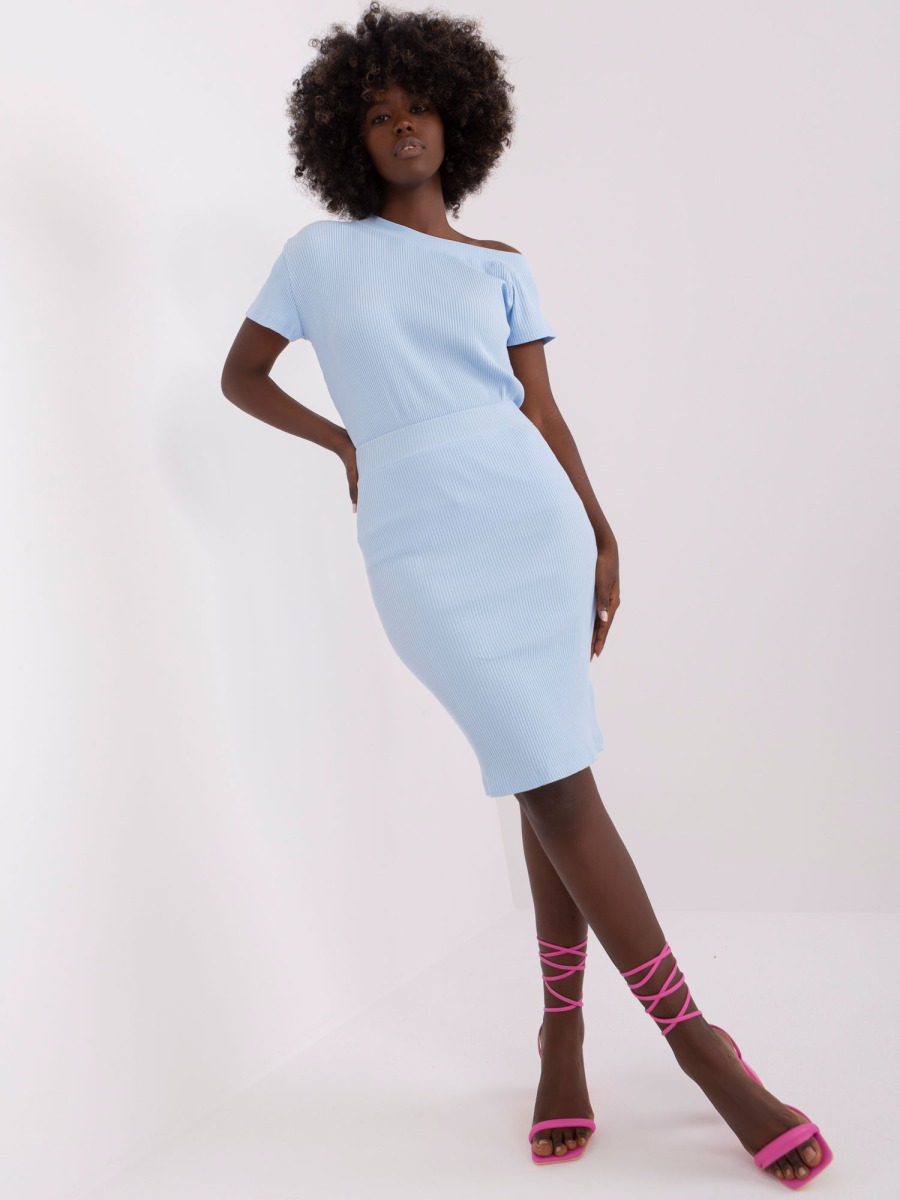 Dámska sukňa s vysokým pásom STEFANA svetlomodrá