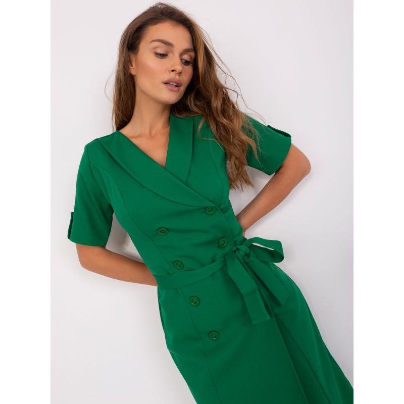Zelené elegantné koktailové šaty s gombíkmi