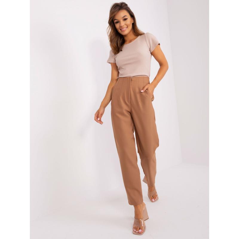 Dámské kalhoty rovného střihu OCH BELLA hnědé 