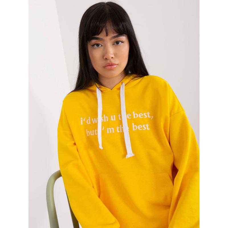 Női kapucnis pulóver felirattal JENNA sötétsárga
