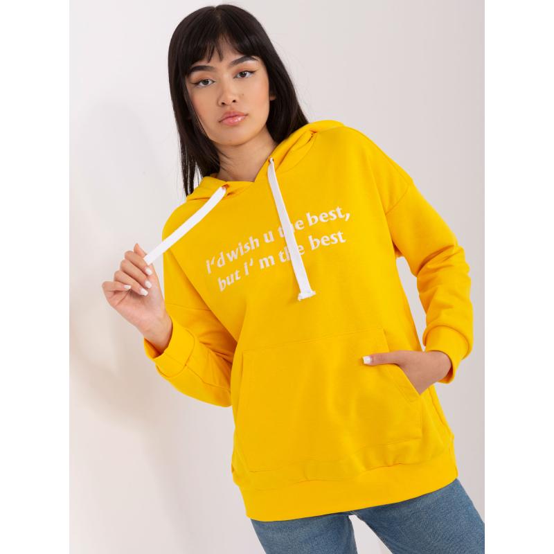 Női kapucnis pulóver felirattal JENNA sötétsárga