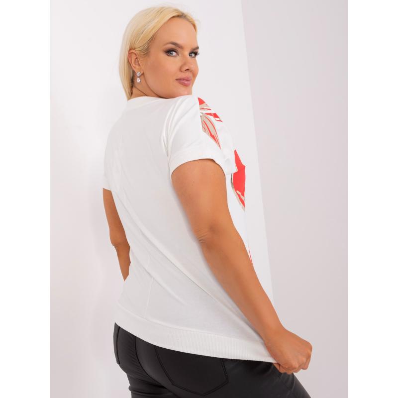 Dámská halenka s výstřihem do V plus size VLADENA ecru-červená  