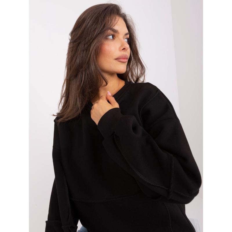 Női kapucnis pulóver kerek nyakkal IRINA fekete
