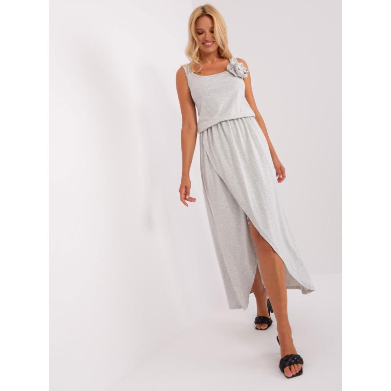 Dámské šaty s rozparkem maxi PIETRO světle šedé  