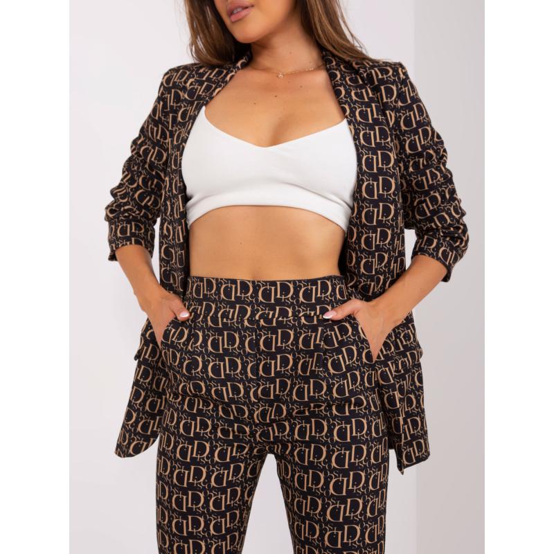 Dámské kalhoty z černé melírované látky s nápisy