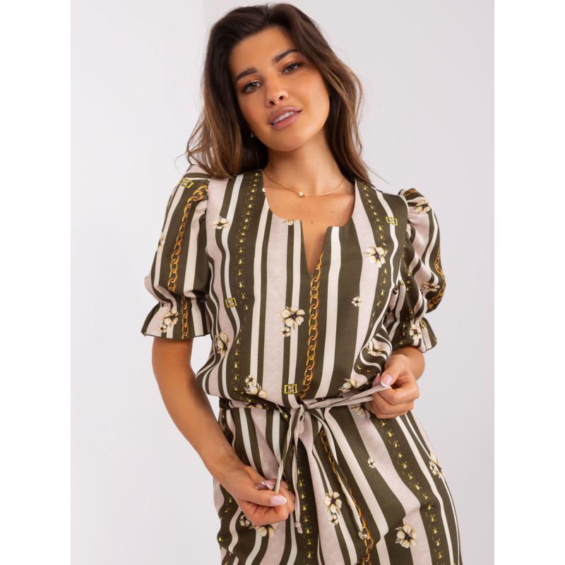 Dámské šaty s potiskem a krátkým rukávem FELICIA khaki 