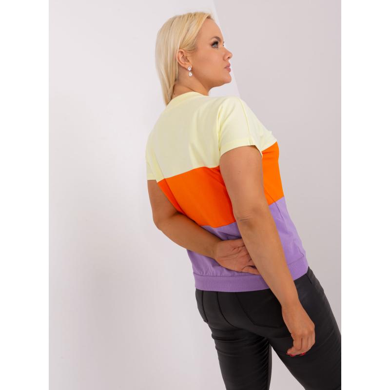 Dámska pruhovaná plus size blúzka ELVIRA žlto-fialová