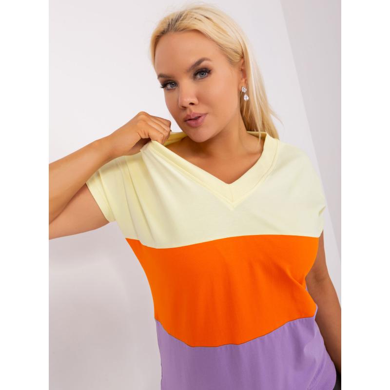 Dámska pruhovaná plus size blúzka ELVIRA žlto-fialová