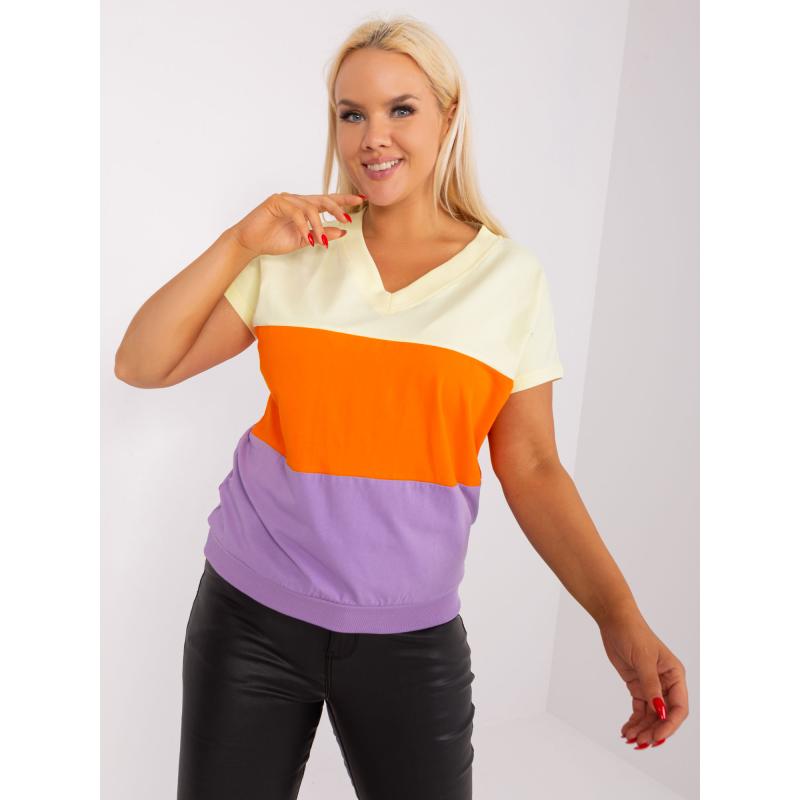 Dámska pruhovaná plus size blúzka ELVIRA žlto-fialová