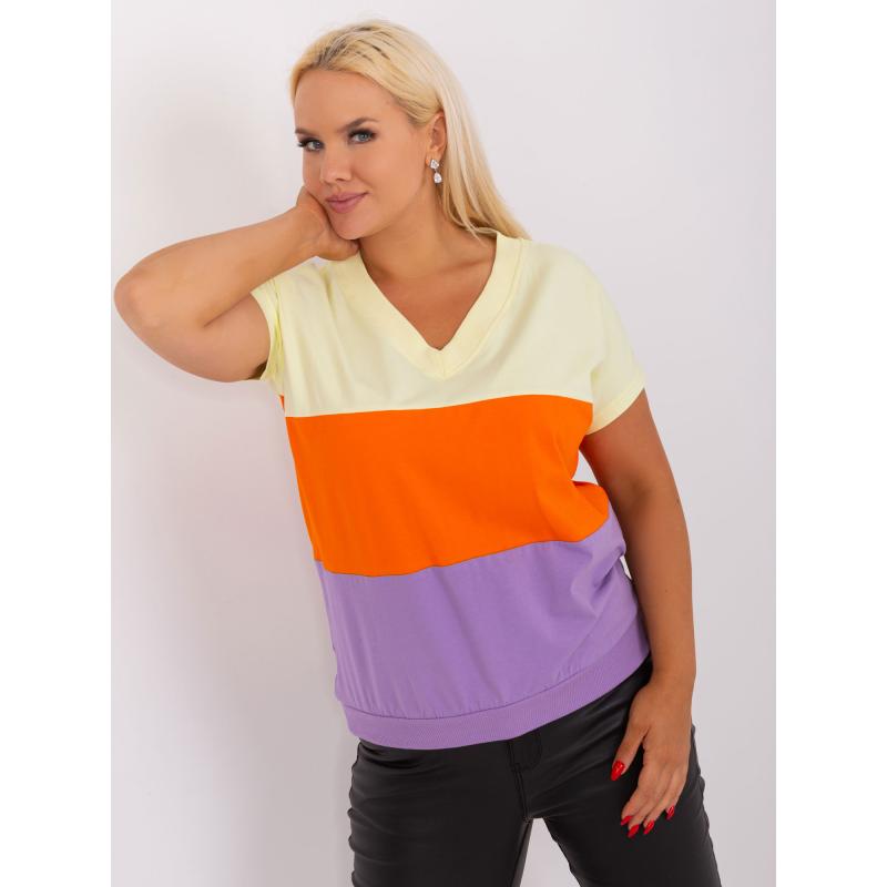 Dámska pruhovaná plus size blúzka ELVIRA žlto-fialová