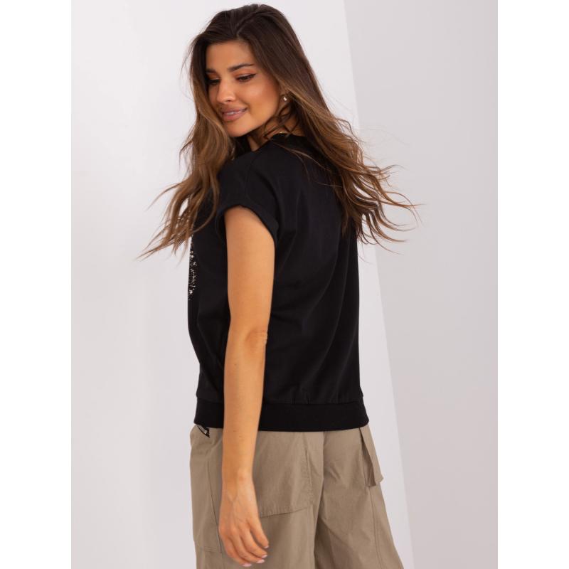 Dámská halenka s potiskem a výstřihem do V RUE PARIS černá 