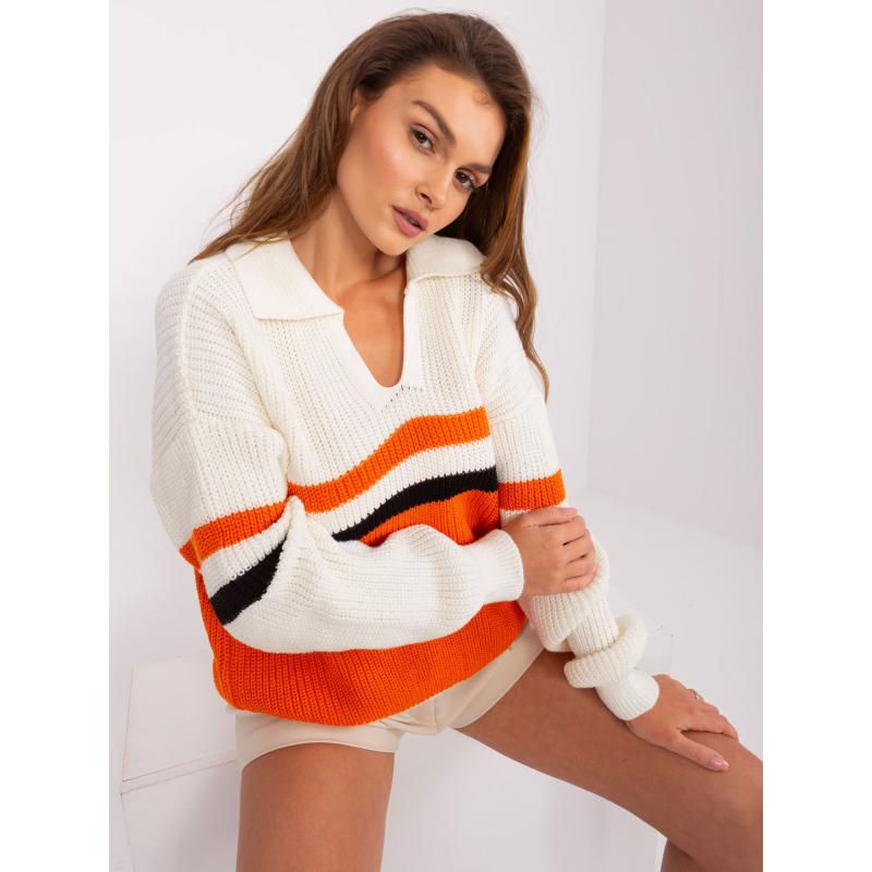 Dámsky vlnený sveter nadrozmernej veľkosti BRENDA ecru-orange