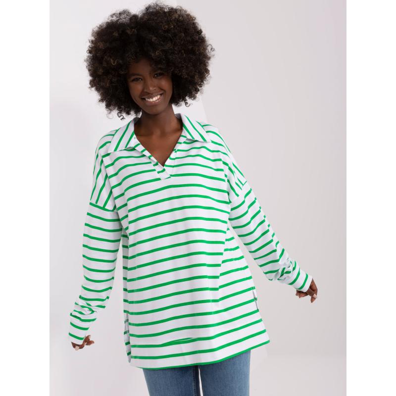 Női plus size blúz résszel ANGELA fehér és zöld