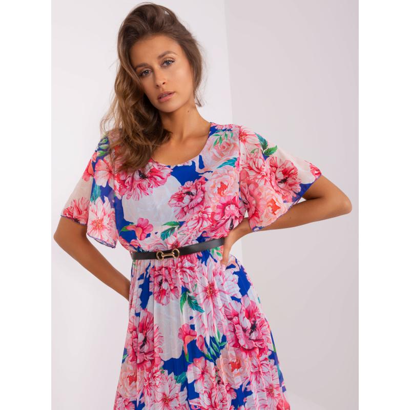 Dámske kvetinové šaty tmavomodro-ružové