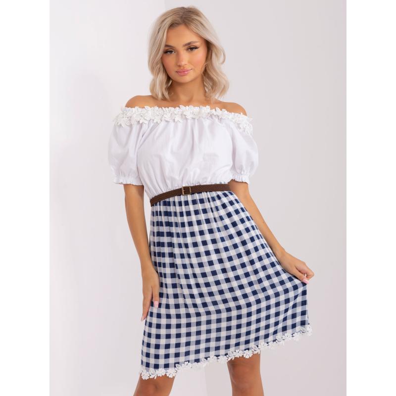 Női kockás ruha Spanish BETHAN ekrü kék