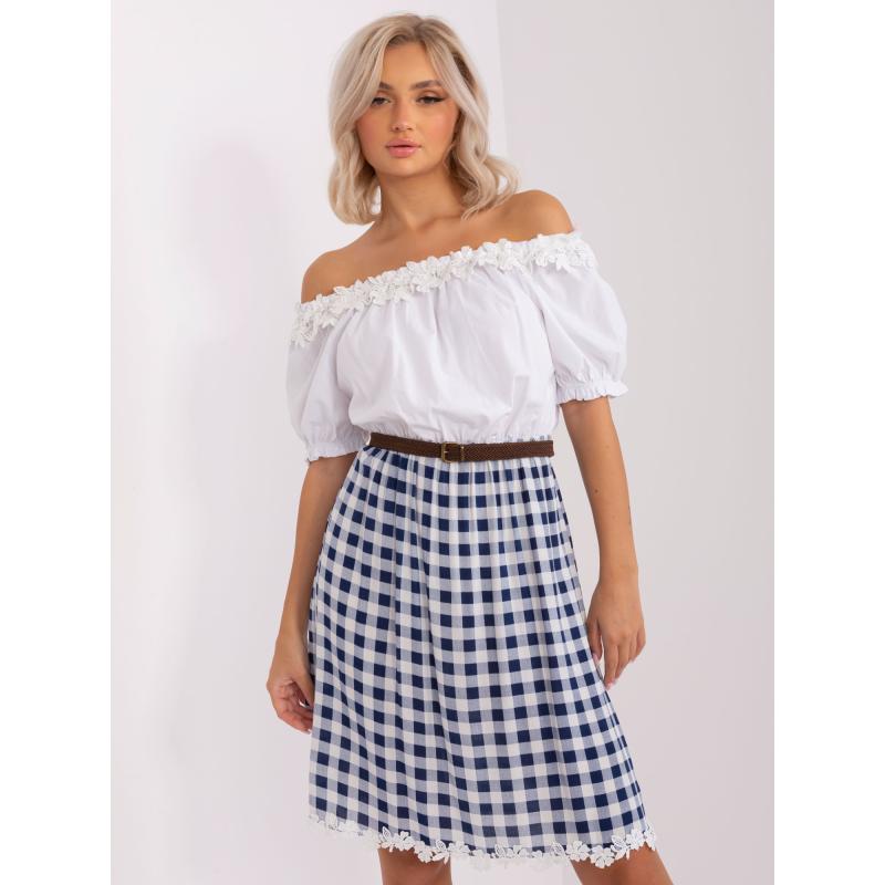Női kockás ruha Spanish BETHAN ekrü kék