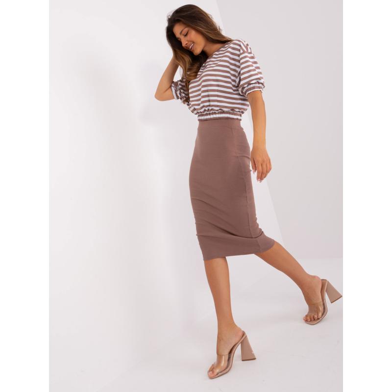 Dámsky komplet s pruhovanou blúzkou ELIZA tmavobéžová