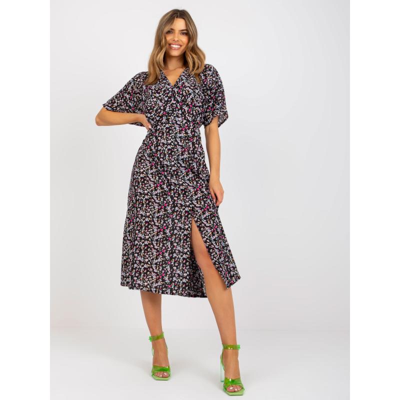Női virágos midi ruha RUE PARIS fekete
