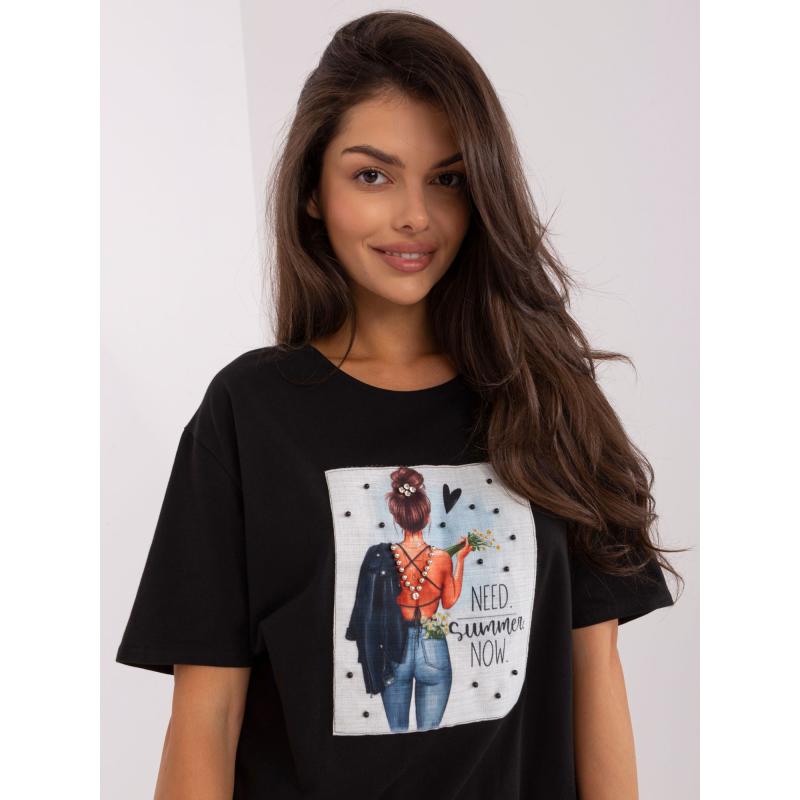 Dámské tričko volného střihu s potiskem EMILIE černé 
