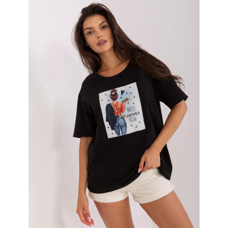 Dámské tričko volného střihu s potiskem EMILIE černé 