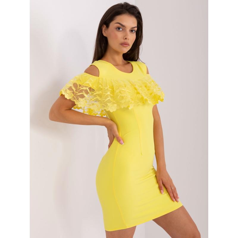 Dámské šaty s volánky mini koktejlové LARISA žluté 