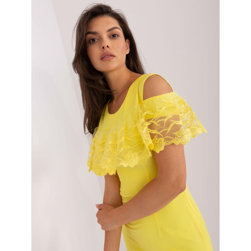 Dámské šaty s volánky mini koktejlové LARISA žluté 