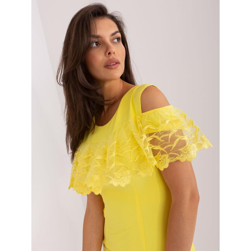 Dámské šaty s volánky mini koktejlové LARISA žluté 