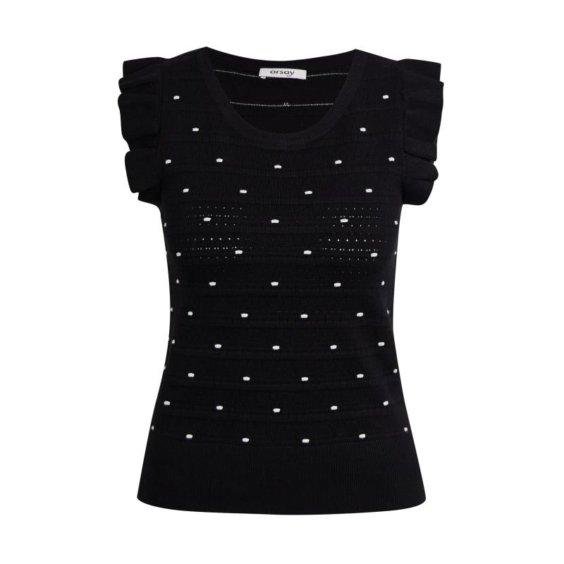 Černé dámské puntíkované svetrové tričko