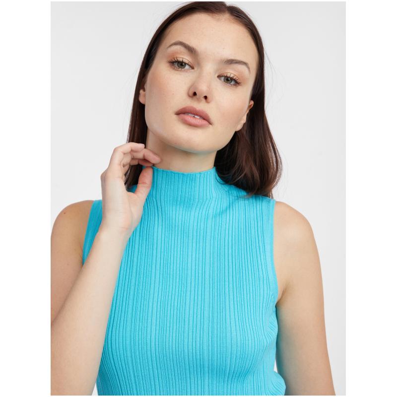 Modré dámske tričko so svetrom