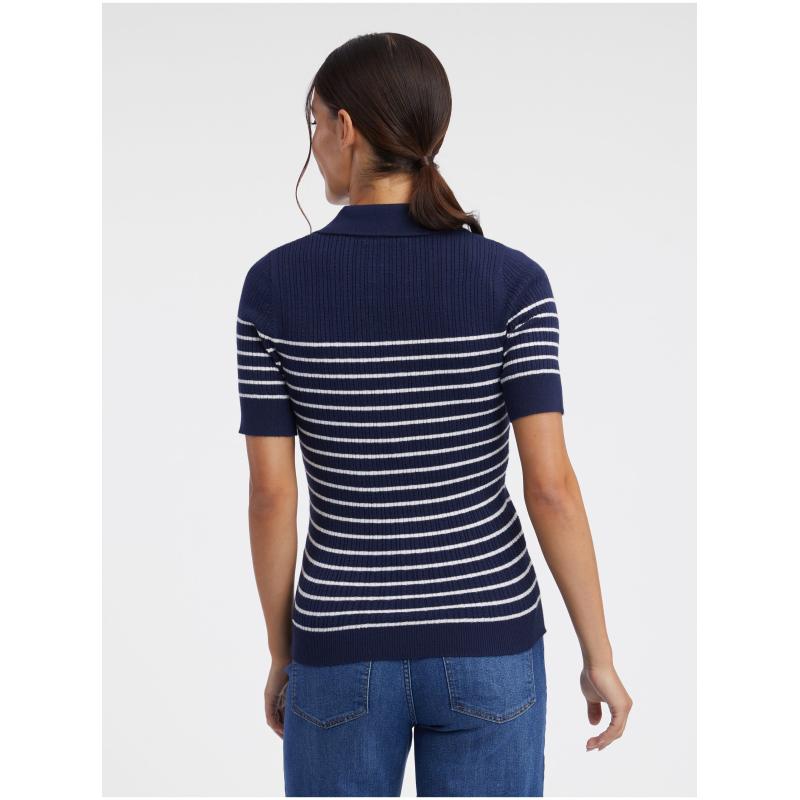 Sötétkék női csíkos kötött póló póló