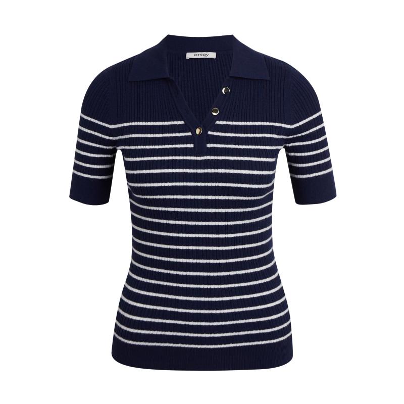 Sötétkék női csíkos kötött póló póló