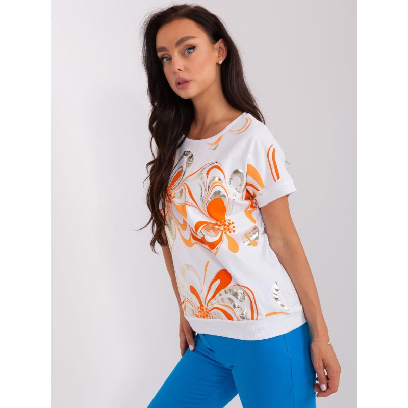 Női nyomtatott blúz CIA fehér és narancssárga