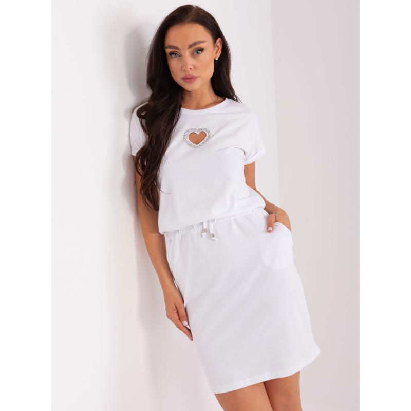 Dámské šaty s žebrovaným lemem RONALDA bílé 