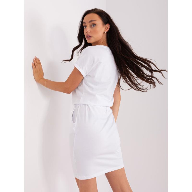 Dámské šaty s žebrovaným lemem RONALDA bílé 