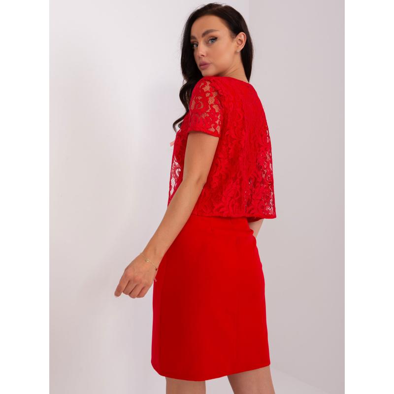 Dámské šaty s tužkou krajkové koktejlové TERTUIS červené