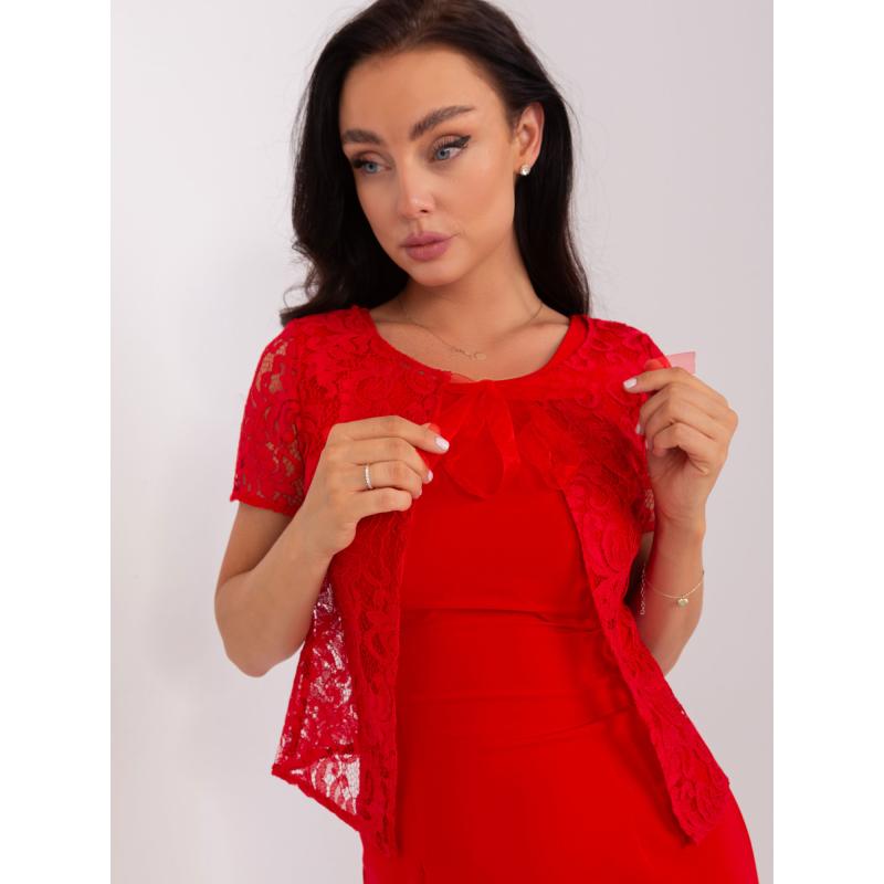 Dámské šaty s tužkou krajkové koktejlové TERTUIS červené