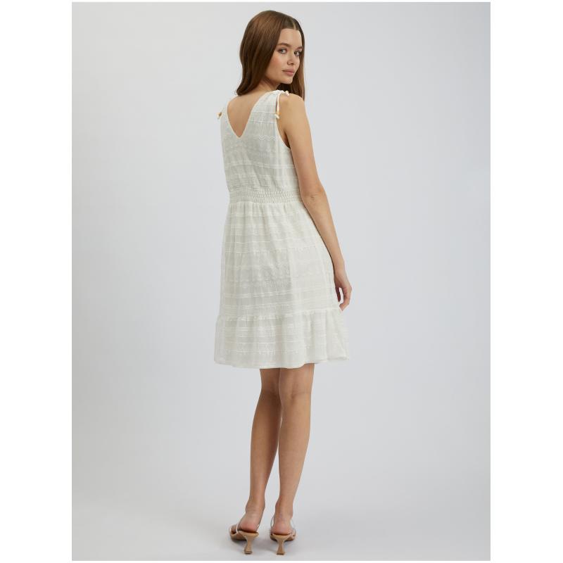 Krémové dámské krajkové šaty