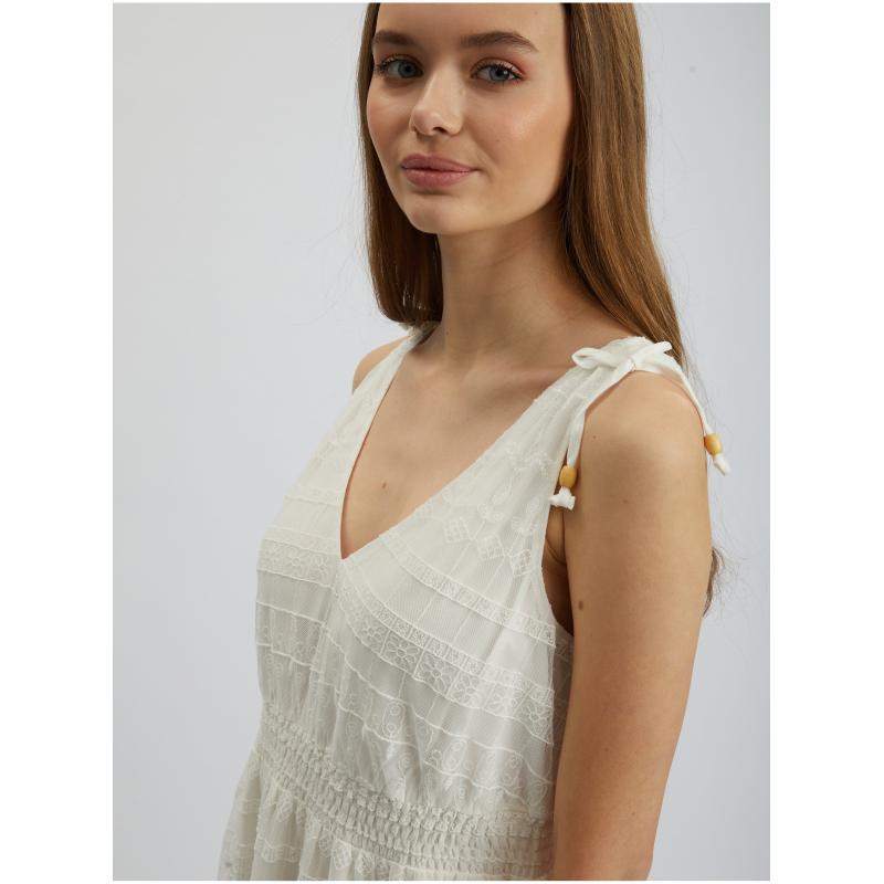 Krémové dámské krajkové šaty