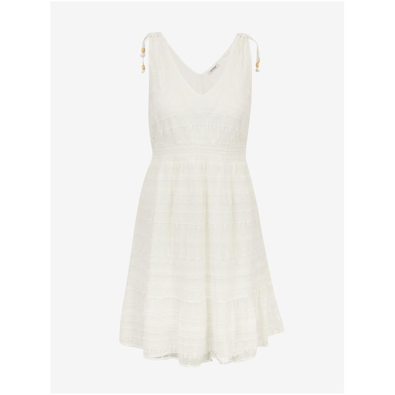 Krémové dámské krajkové šaty