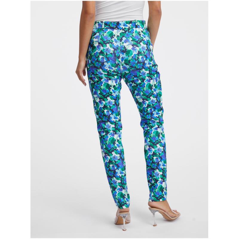 Zeleno-modré dámské květované kalhoty