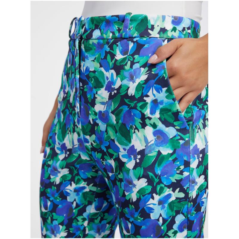 Zeleno-modré dámské květované kalhoty