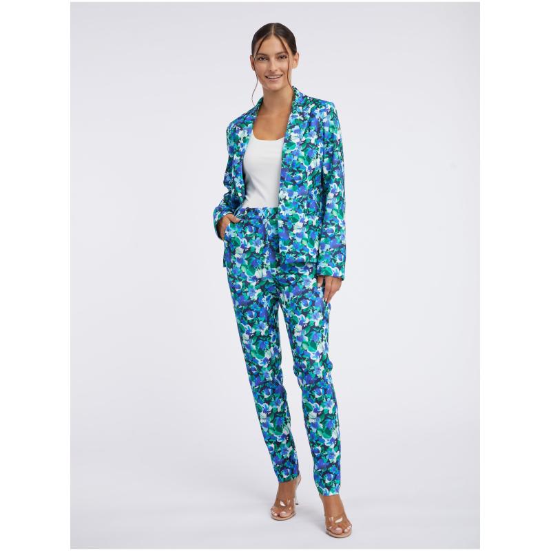 Zeleno-modré dámské květované kalhoty