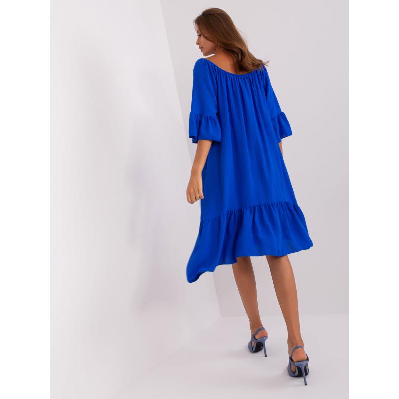 Dámské šaty s volánem a 3/4 rukávy SHEBA kobaltově modré 