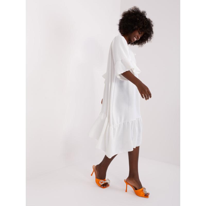 Dámské šaty s volánem midi oversize LEKA ecru 