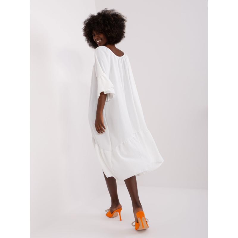 Dámské šaty s volánem midi oversize LEKA ecru 