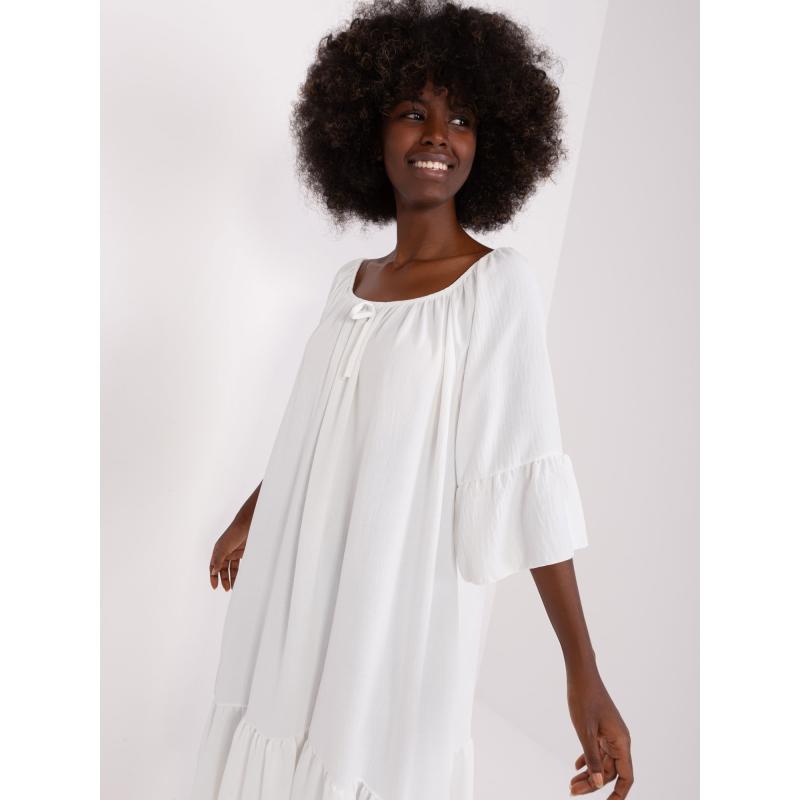 Dámské šaty s volánem midi oversize LEKA ecru 