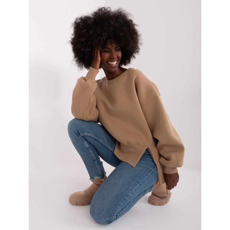 Női kapucnis pulóver hasítékkal MIKITA sötétbézs