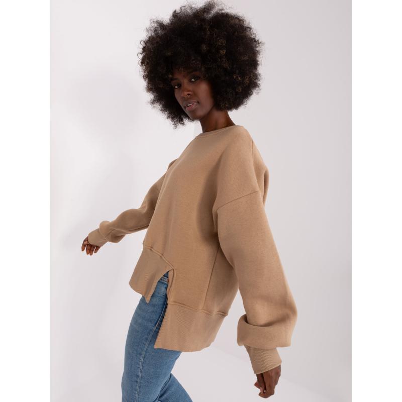 Női kapucnis pulóver hasítékkal MIKITA sötétbézs