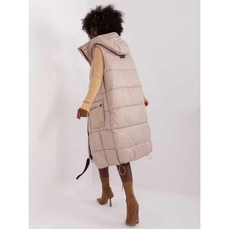 Női kapucnis mellény SUBLEVEL bézs színű