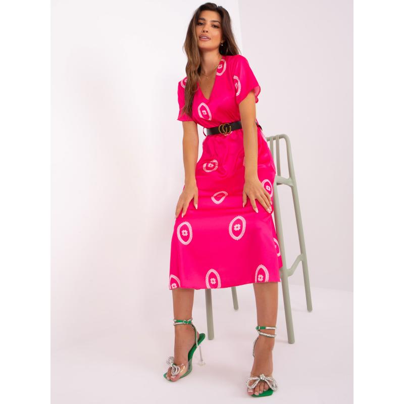 Dámské šaty vzorované koktejlové INIA tmavě růžové 